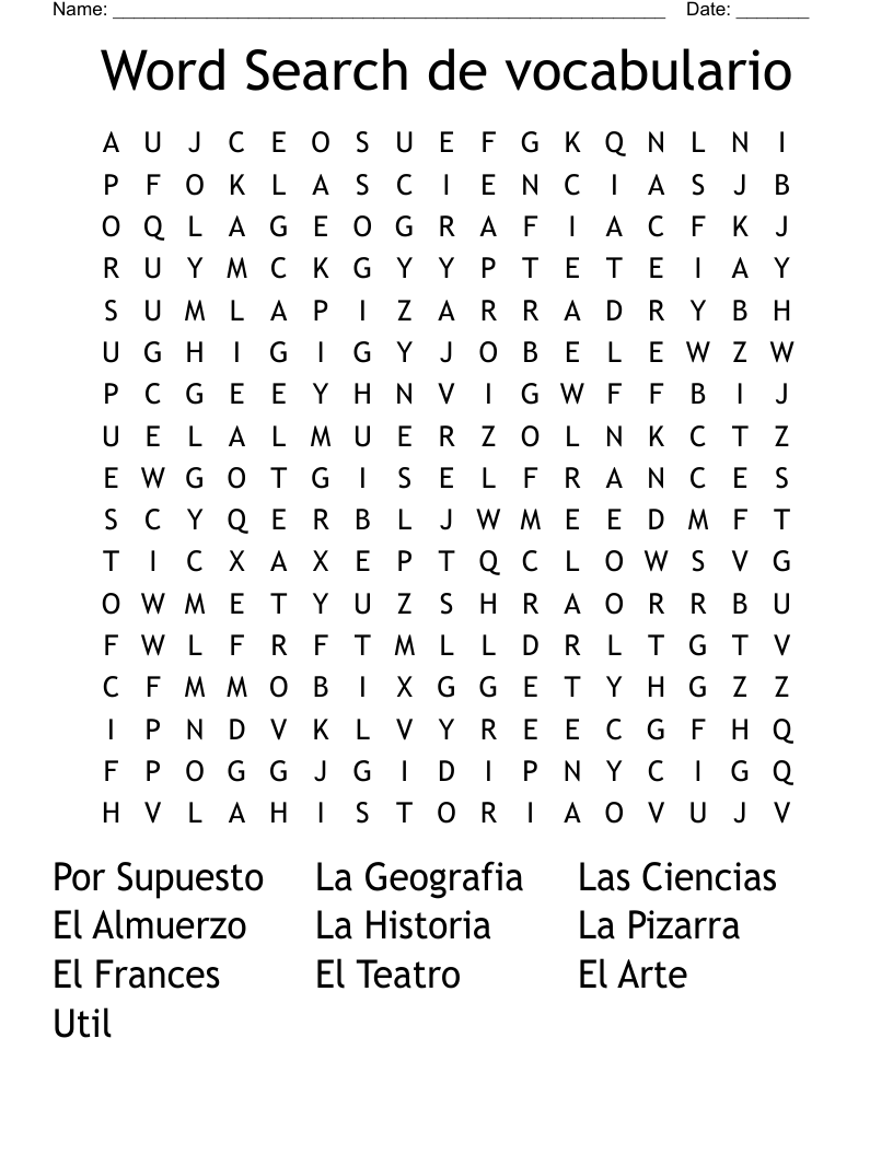 Word Search de vocabulario 