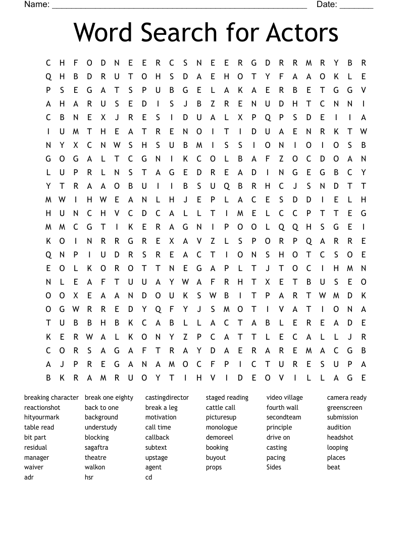 Word Search for Actors