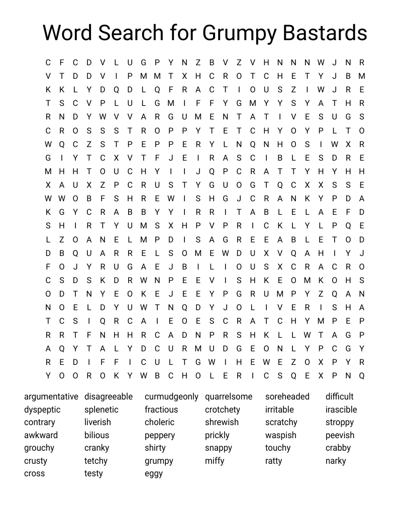 Word Search for Grumpy Bastards