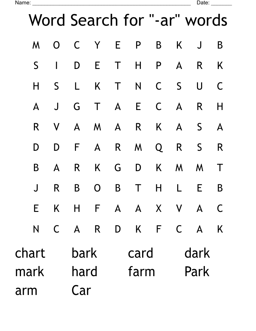 Word Search for "-ar" words