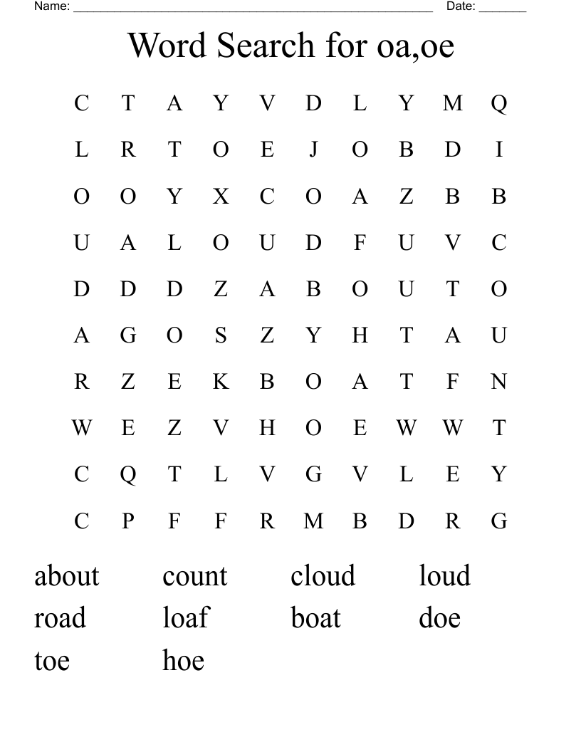 Word Search for oa,oe