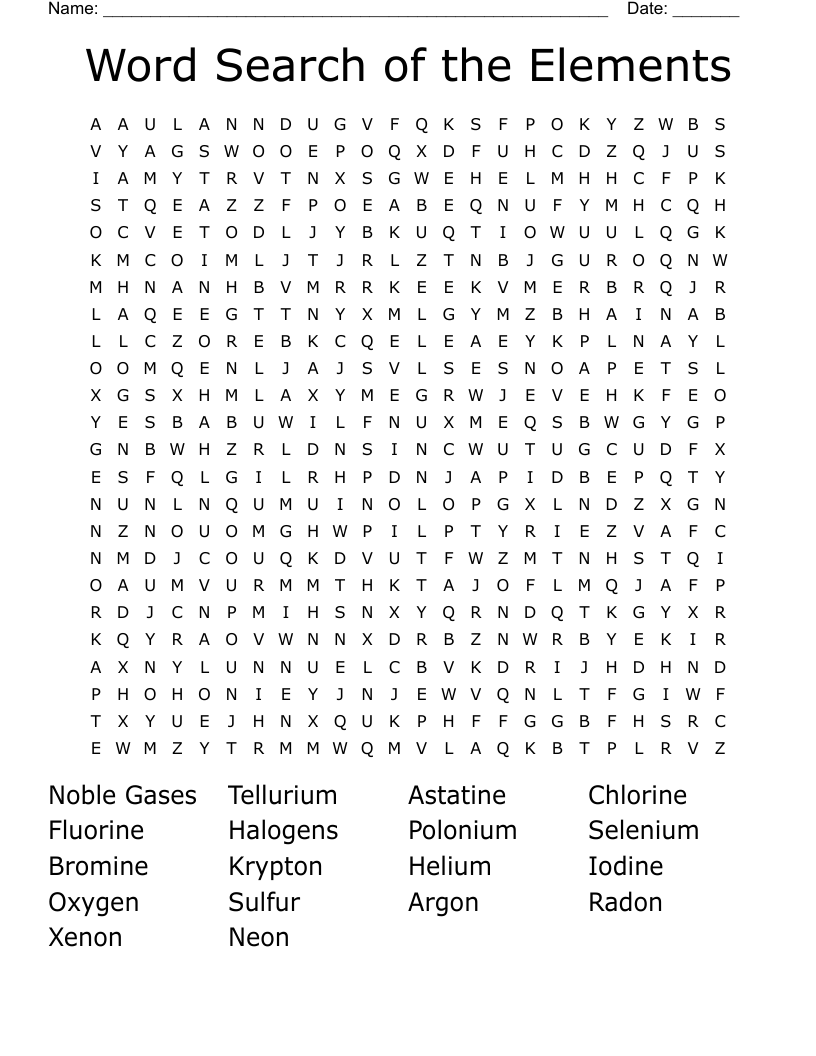 Word Search of the Elements