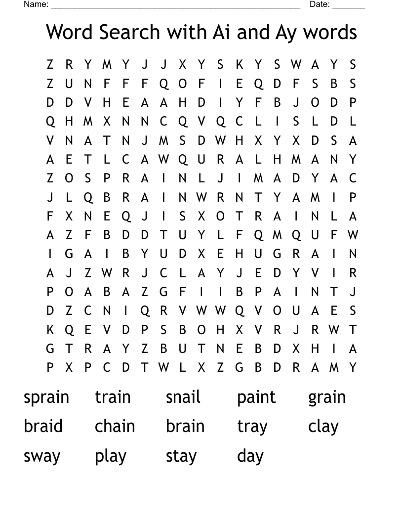 Word Search with Ai and Ay words 