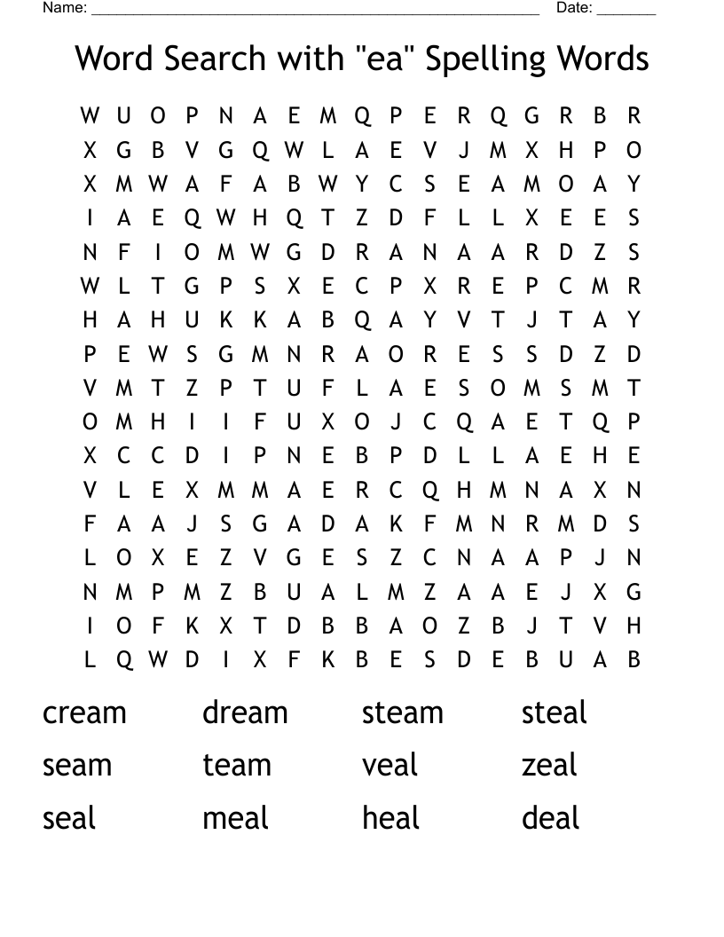 Word Search with "ea" Spelling Words