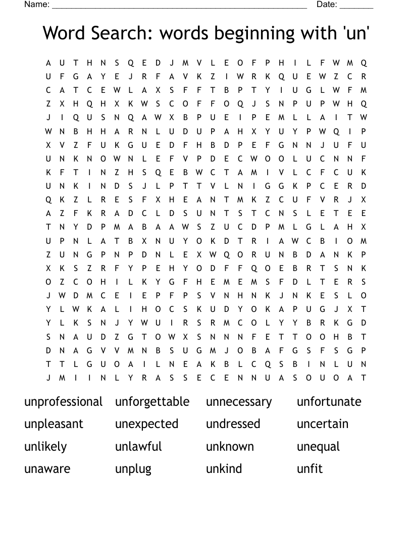 Word Search: words beginning with 'un'