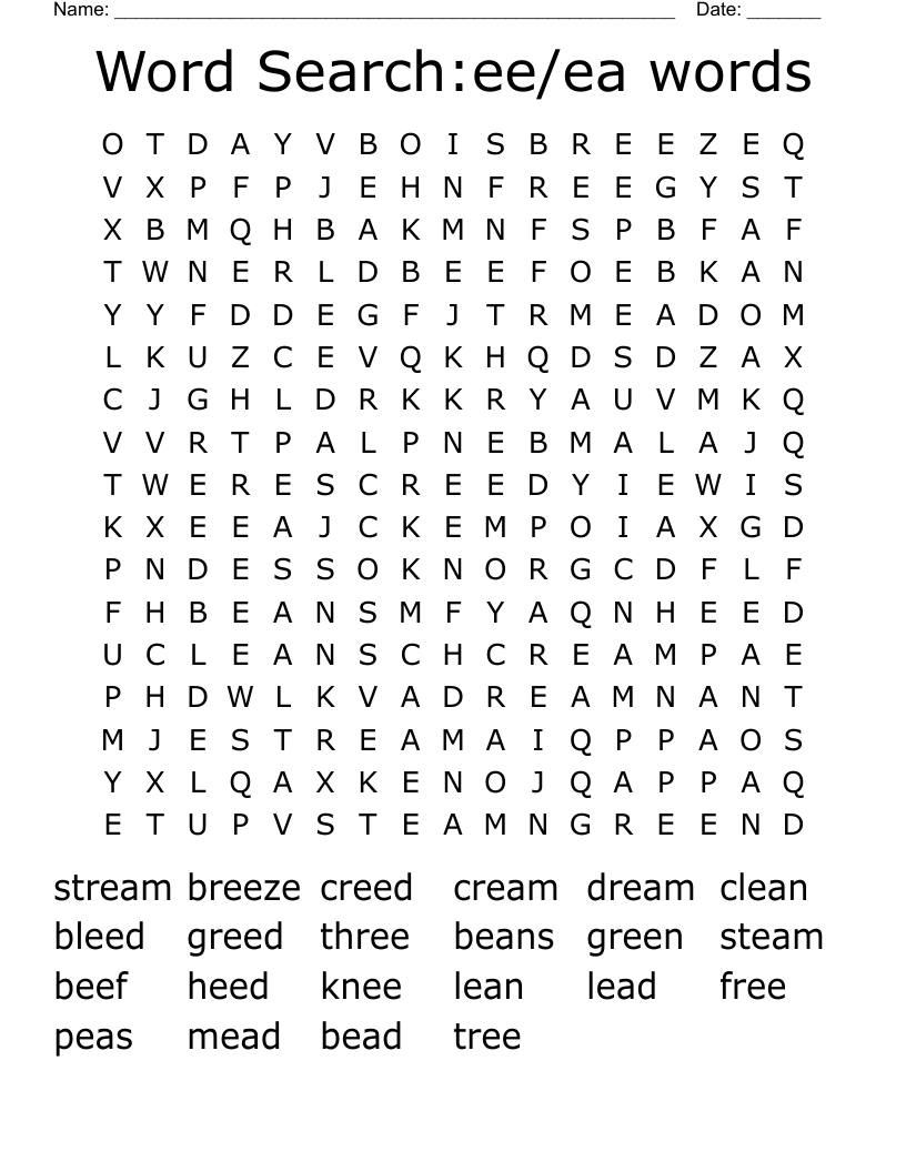 Word Search:ee/ea words