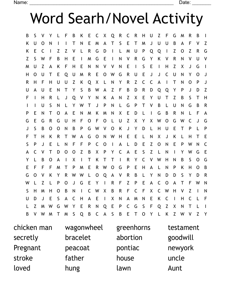 Word Searh/Novel Activity Word Search
