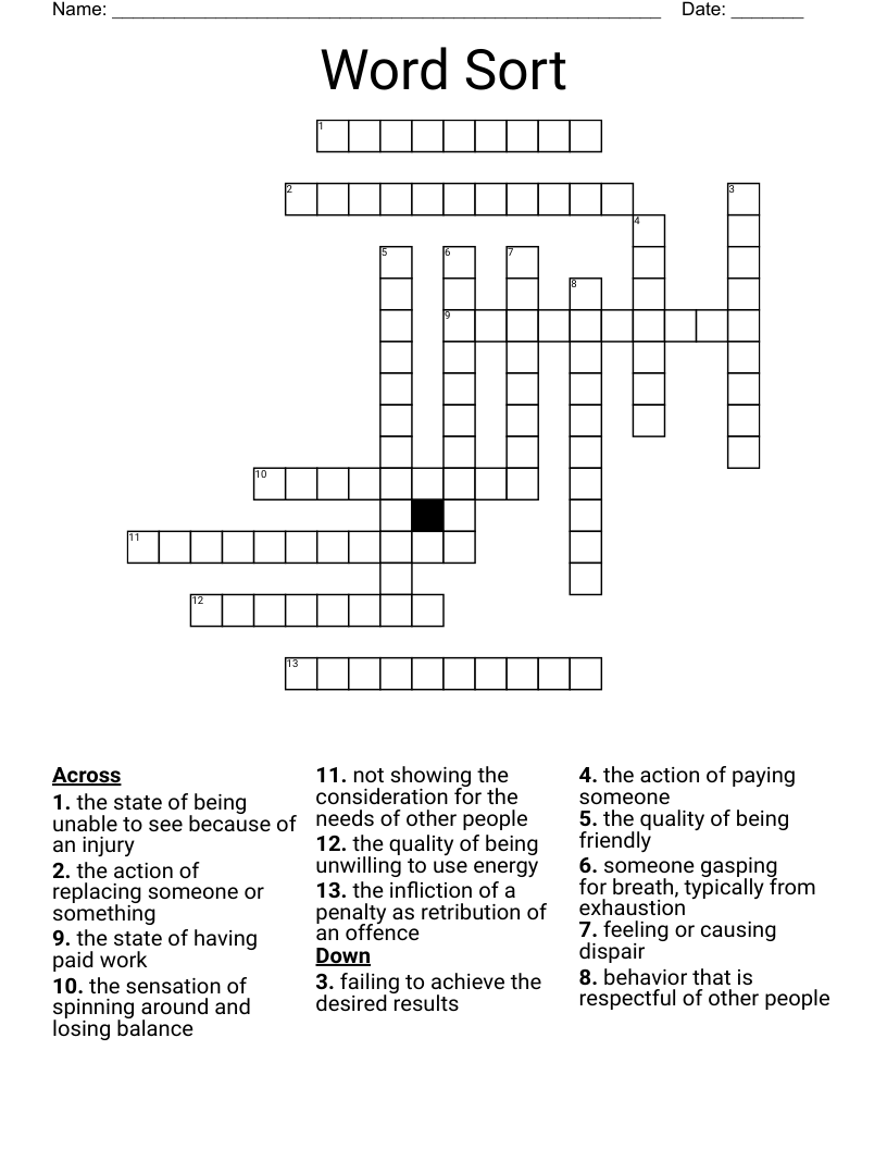 Word Sort Crossword