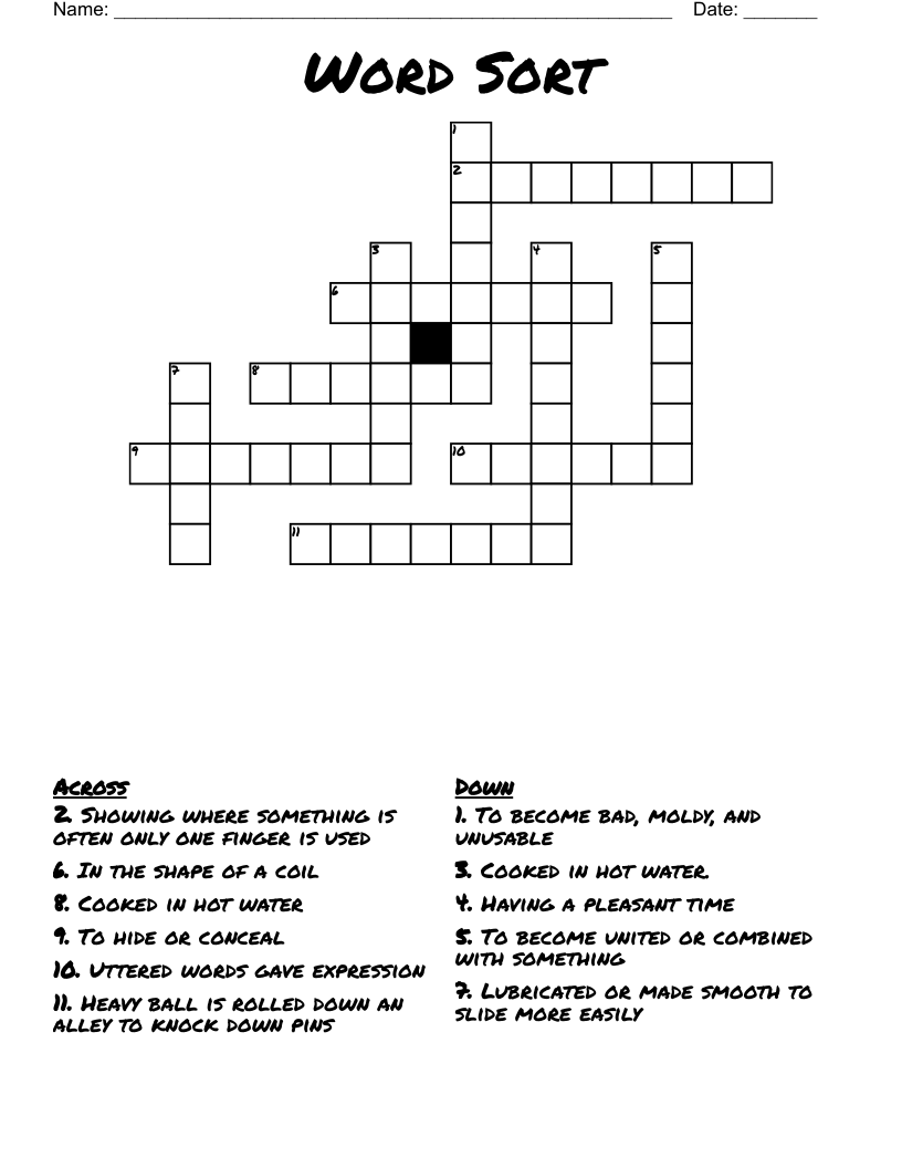 Word Sort Crossword