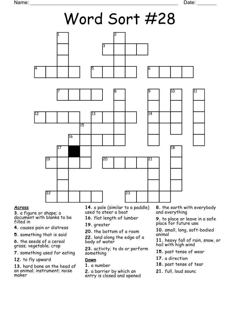 Word Sort #28 Crossword
