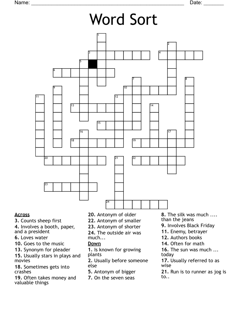 Word Sort Crossword