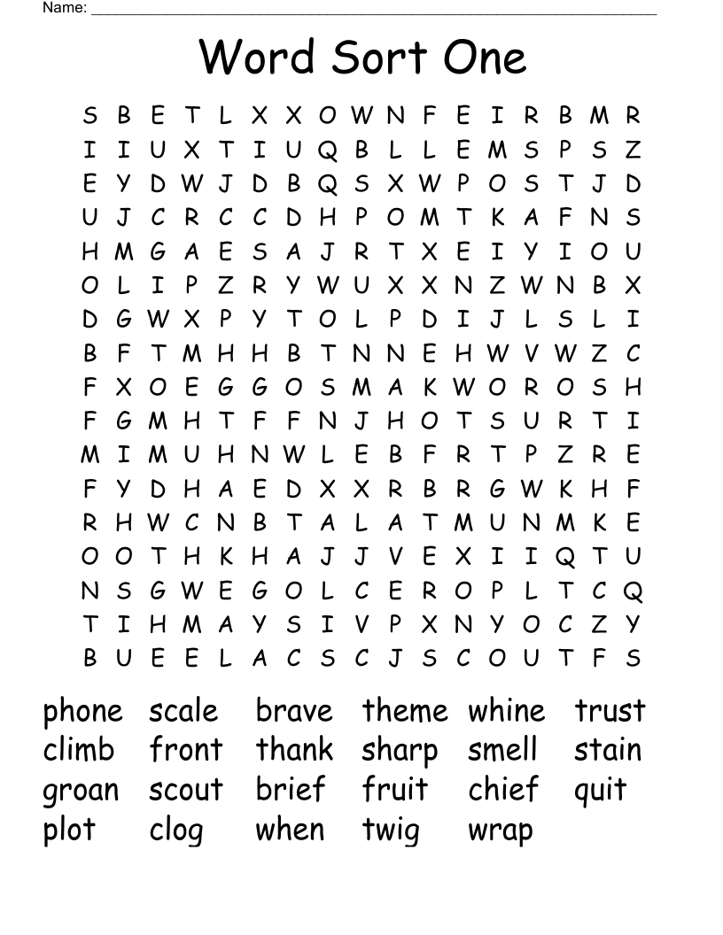 Word Sort One Word Search