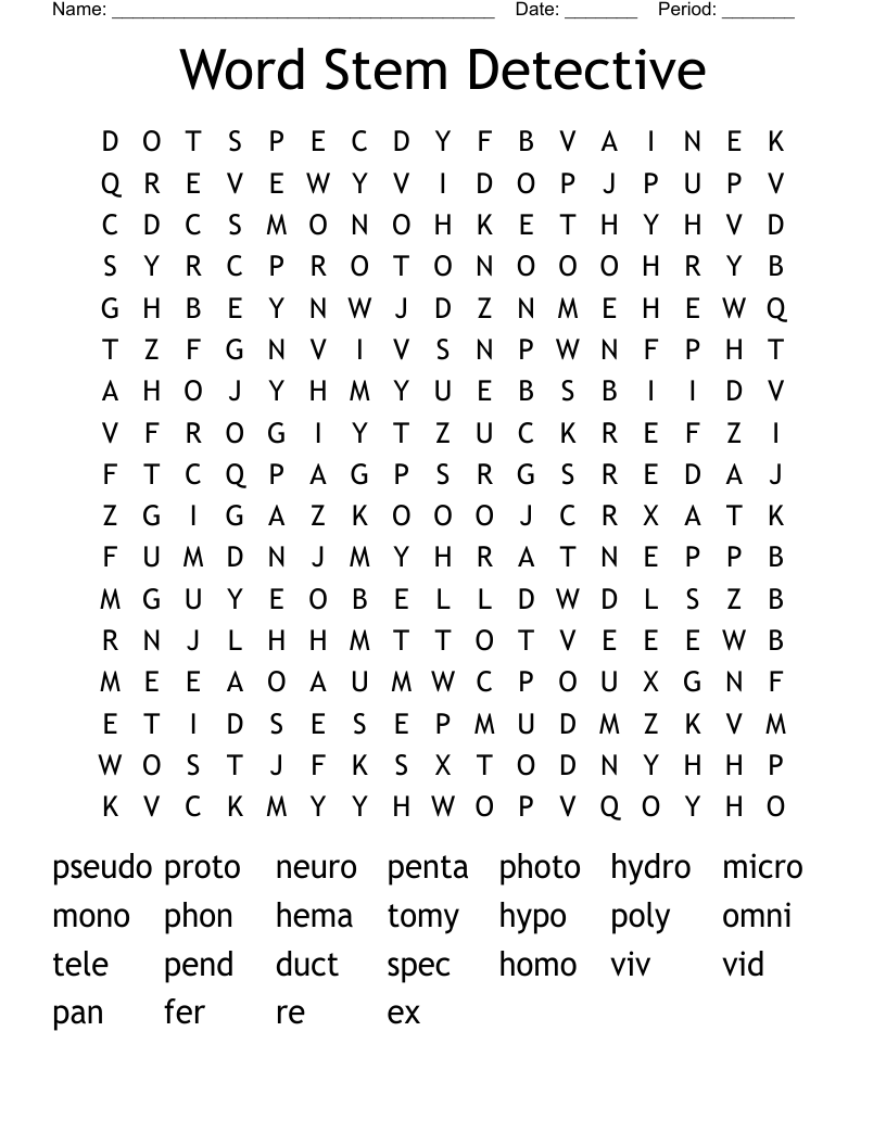 Word Stem Detective Word Search