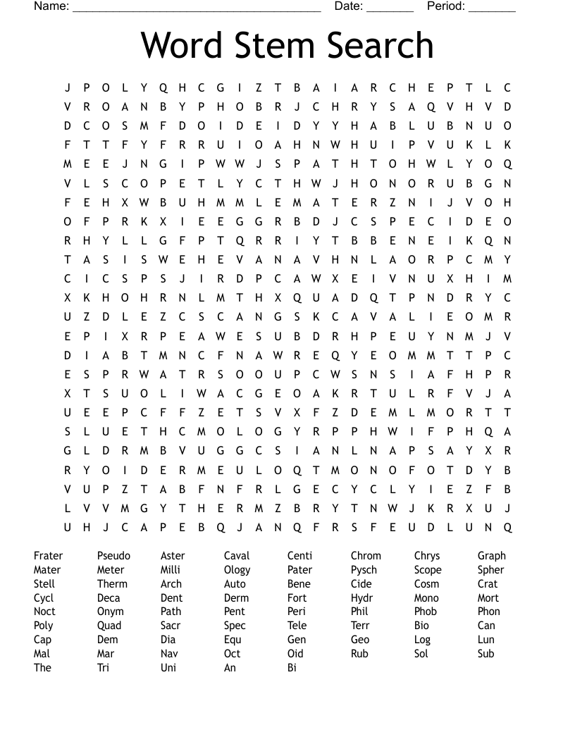 Word Stem Search Word Search