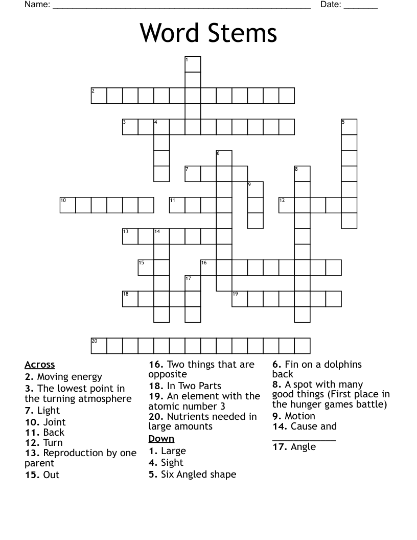 Word Stems Crossword
