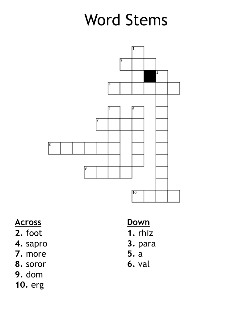 Word Stems  Crossword