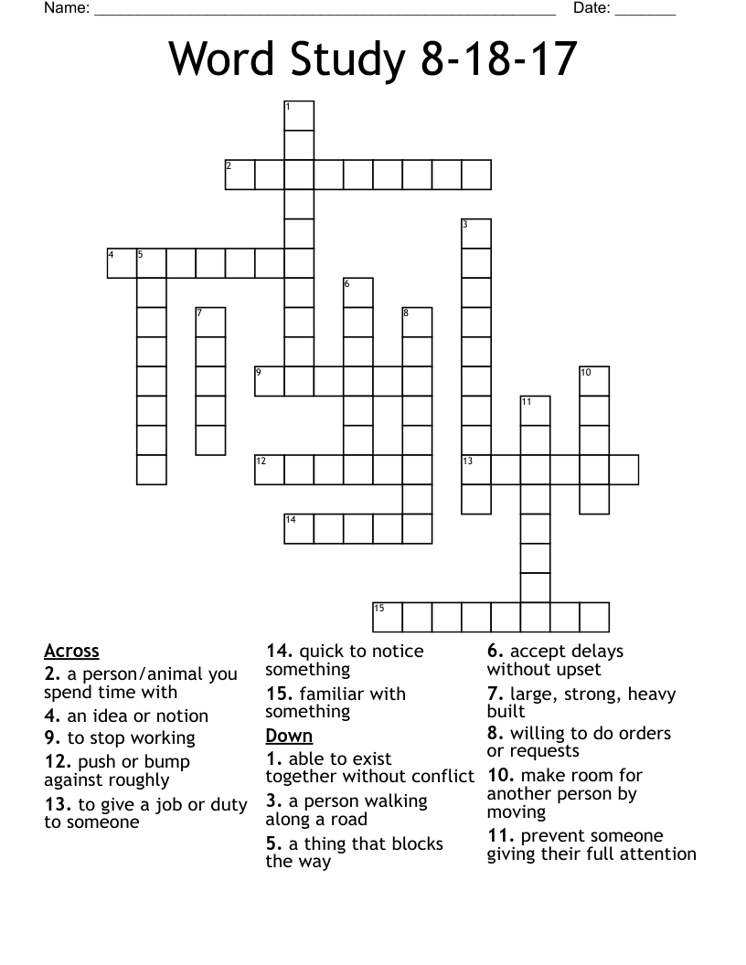 Word Study 8-18-17 Crossword