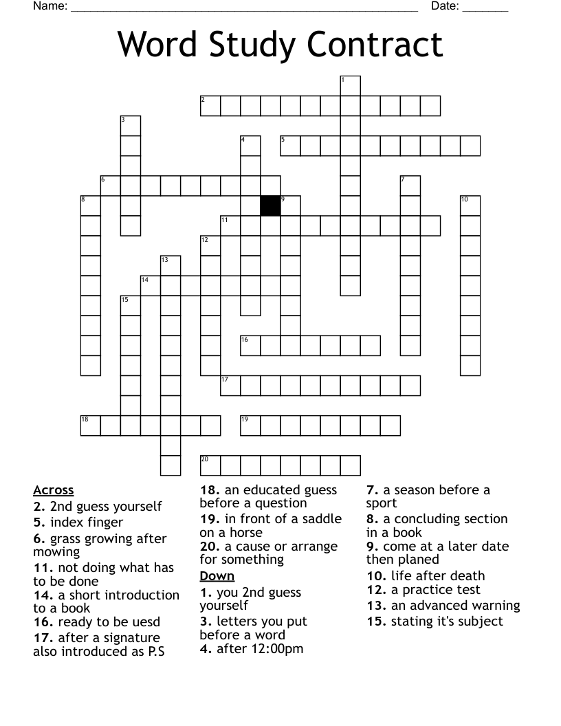 Word Study Contract Crossword