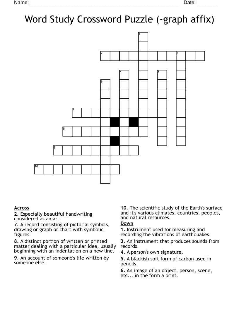 Word Study Crossword Puzzle (-graph affix)