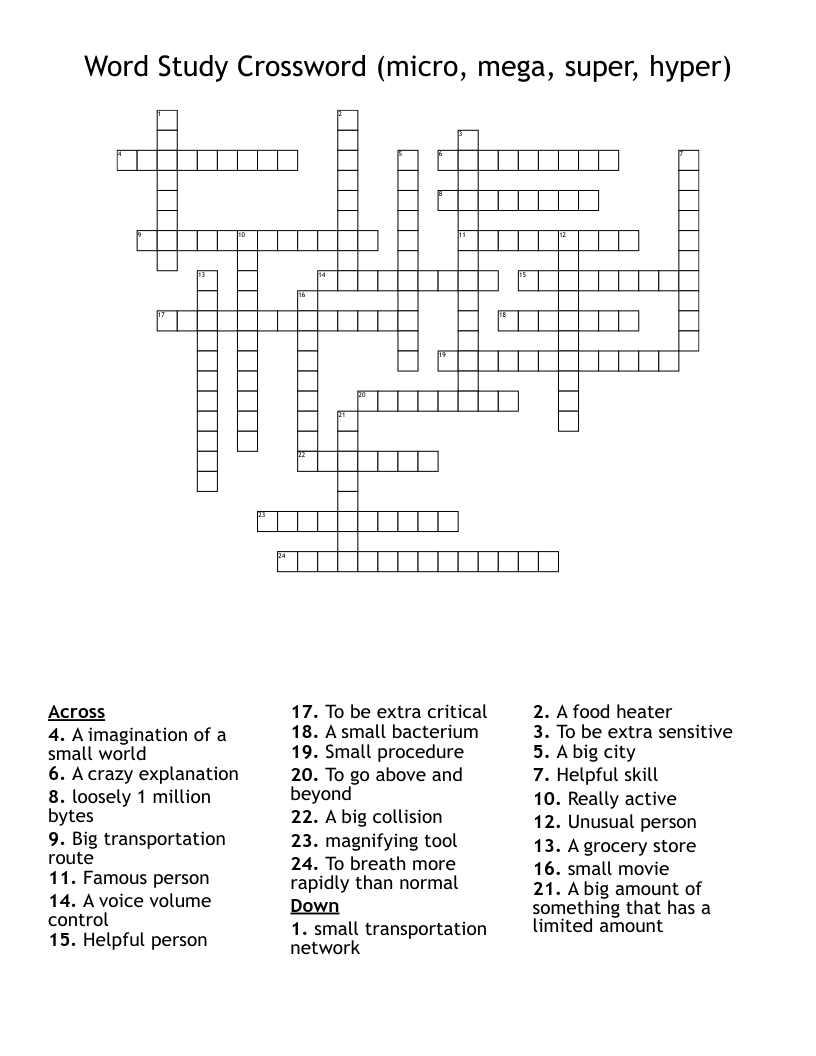 Word Study Crossword (micro, mega, super, hyper)