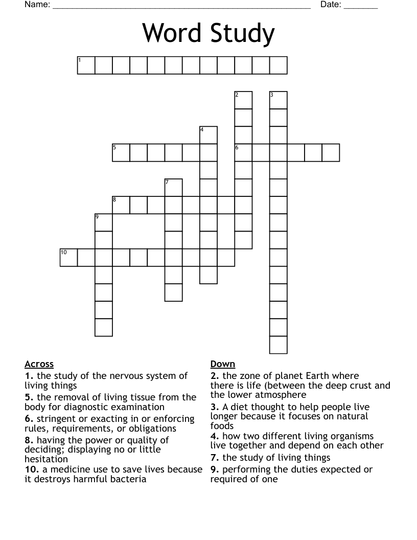 Word Study  Crossword