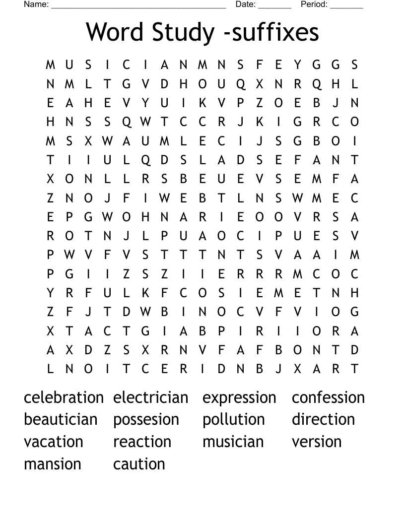 Word Study -suffixes  Word Search