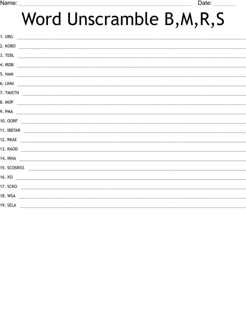Word Unscramble B,M,R,S