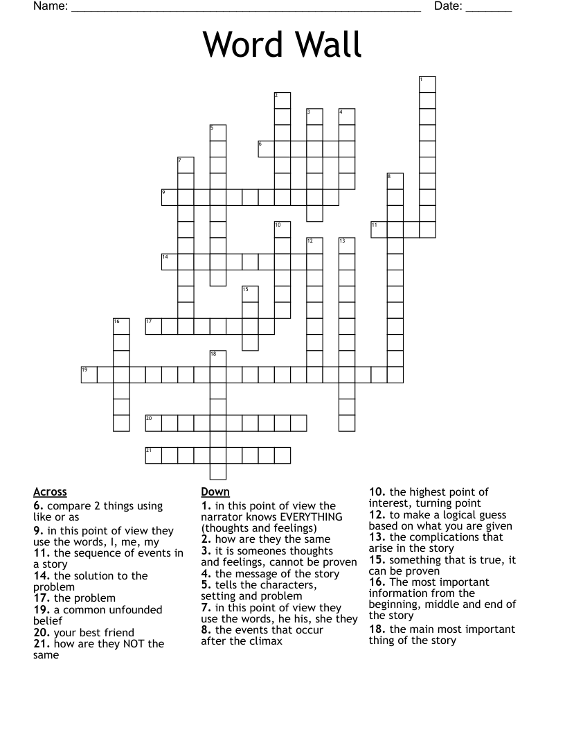Word Wall Crossword