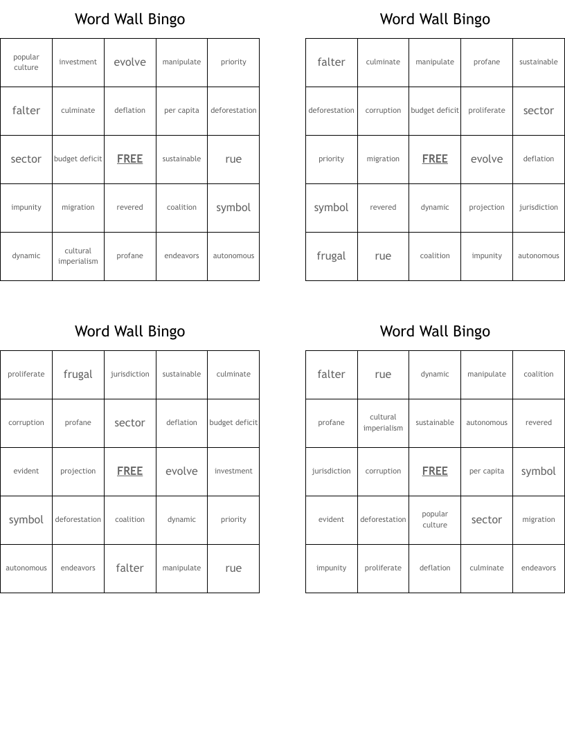 Word Wall Bingo