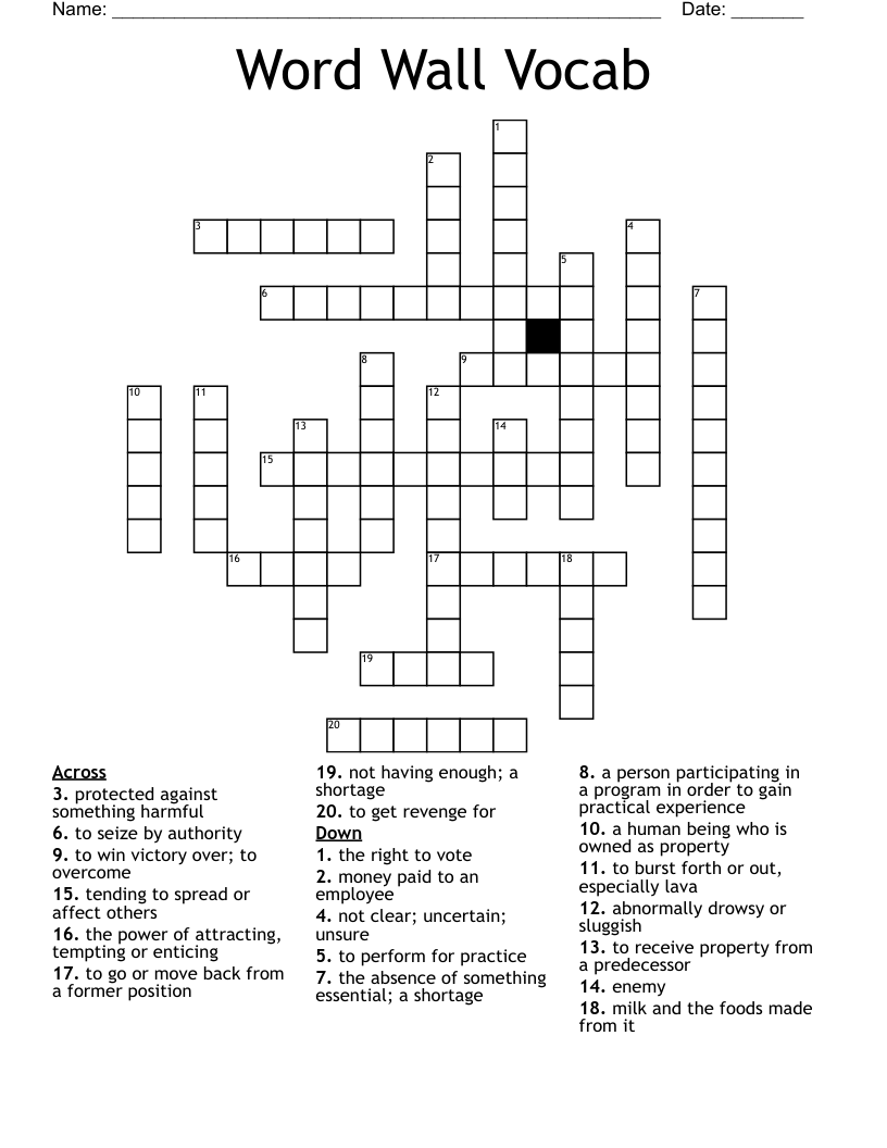 Word Wall Vocab Crossword