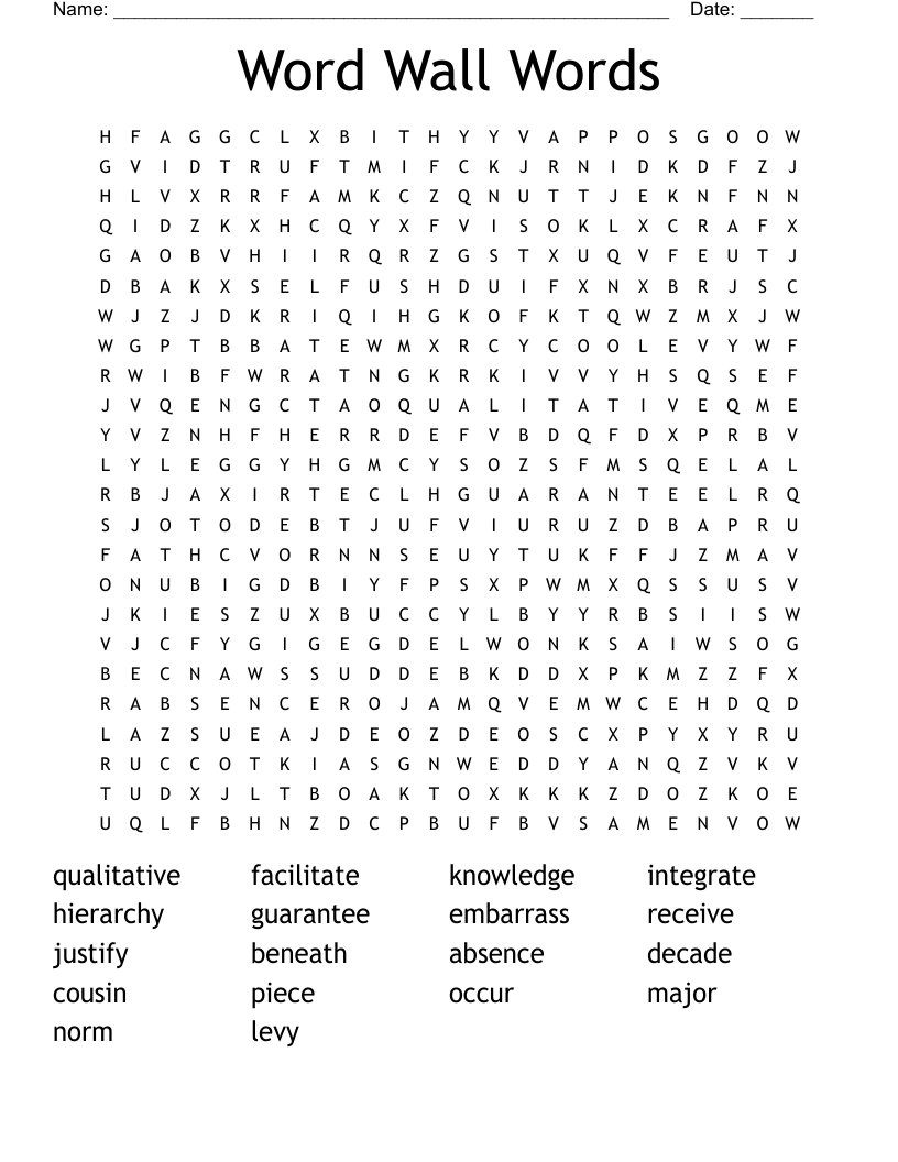 Word Wall Words Word Search