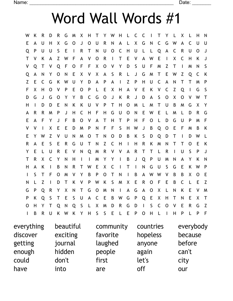 Word Wall Words #1 Word Search