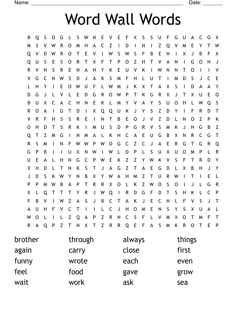Word Wall Words Word Search