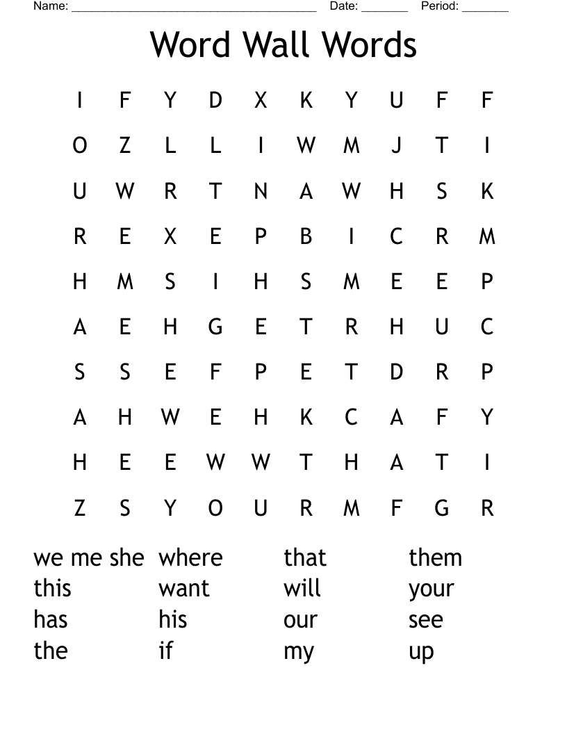 Word Wall Words Word Search