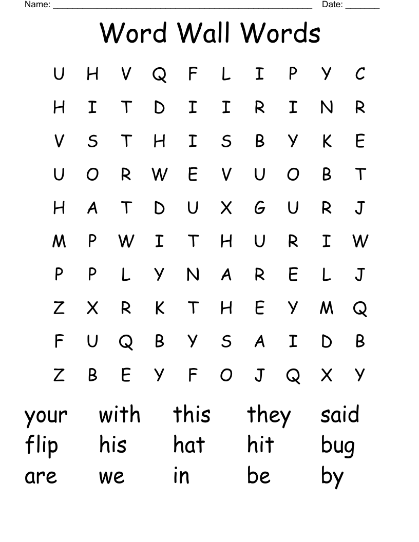 Word Wall Words Word Search