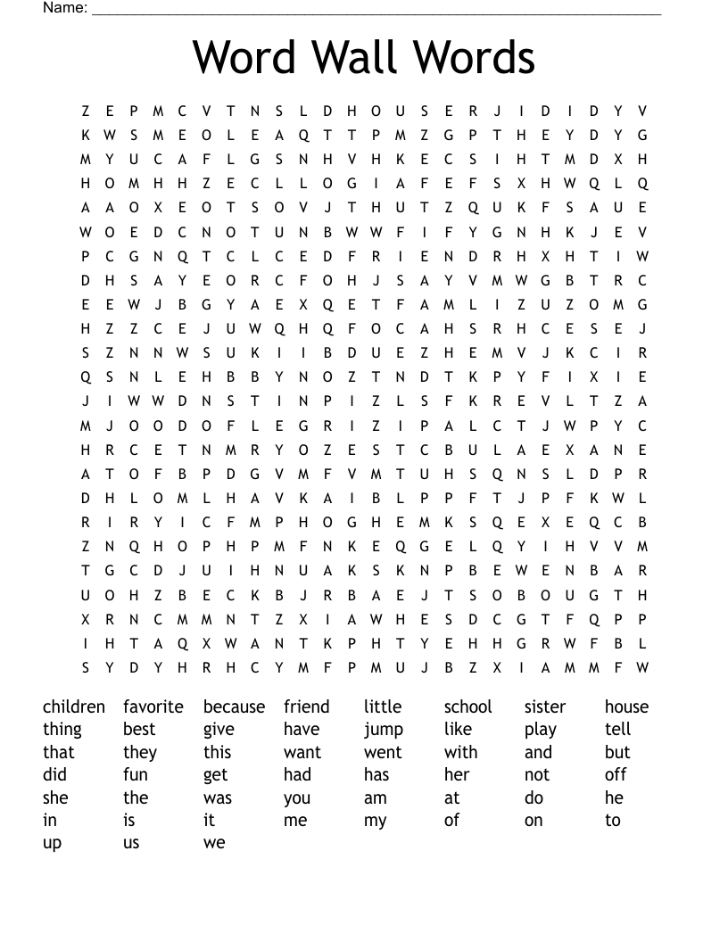 Word Wall Words Word Search