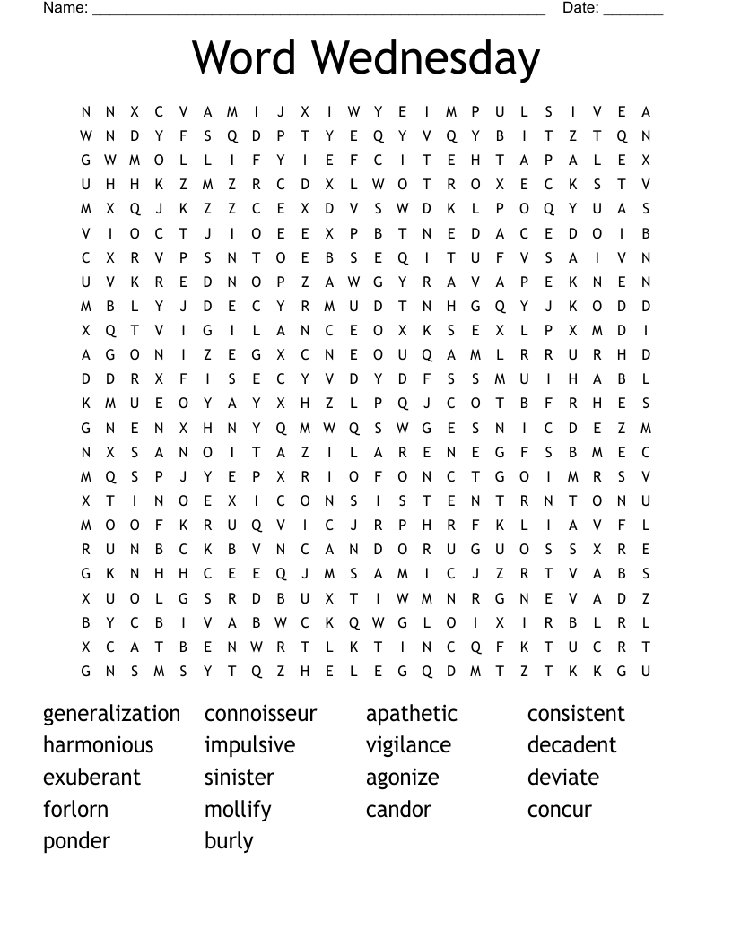 Word Wednesday Word Search