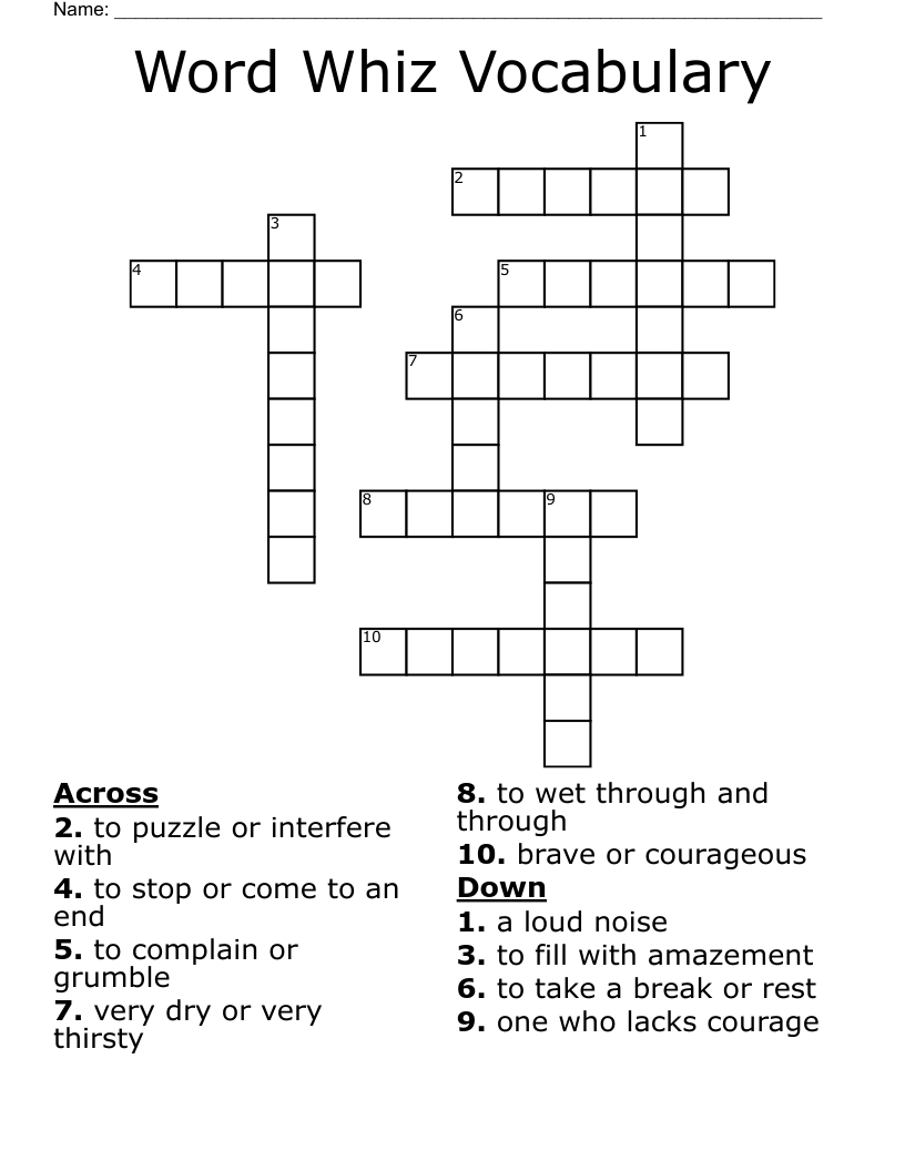 Word Whiz Vocabulary Crossword