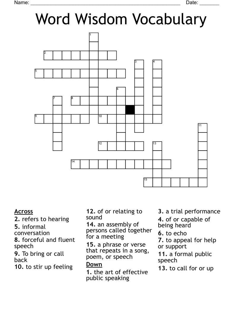 Word Wisdom Vocabulary Crossword