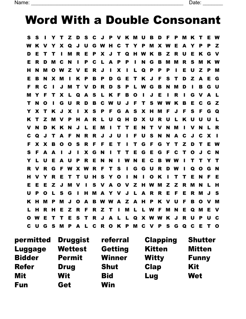 Word With a Double Consonant Word Search