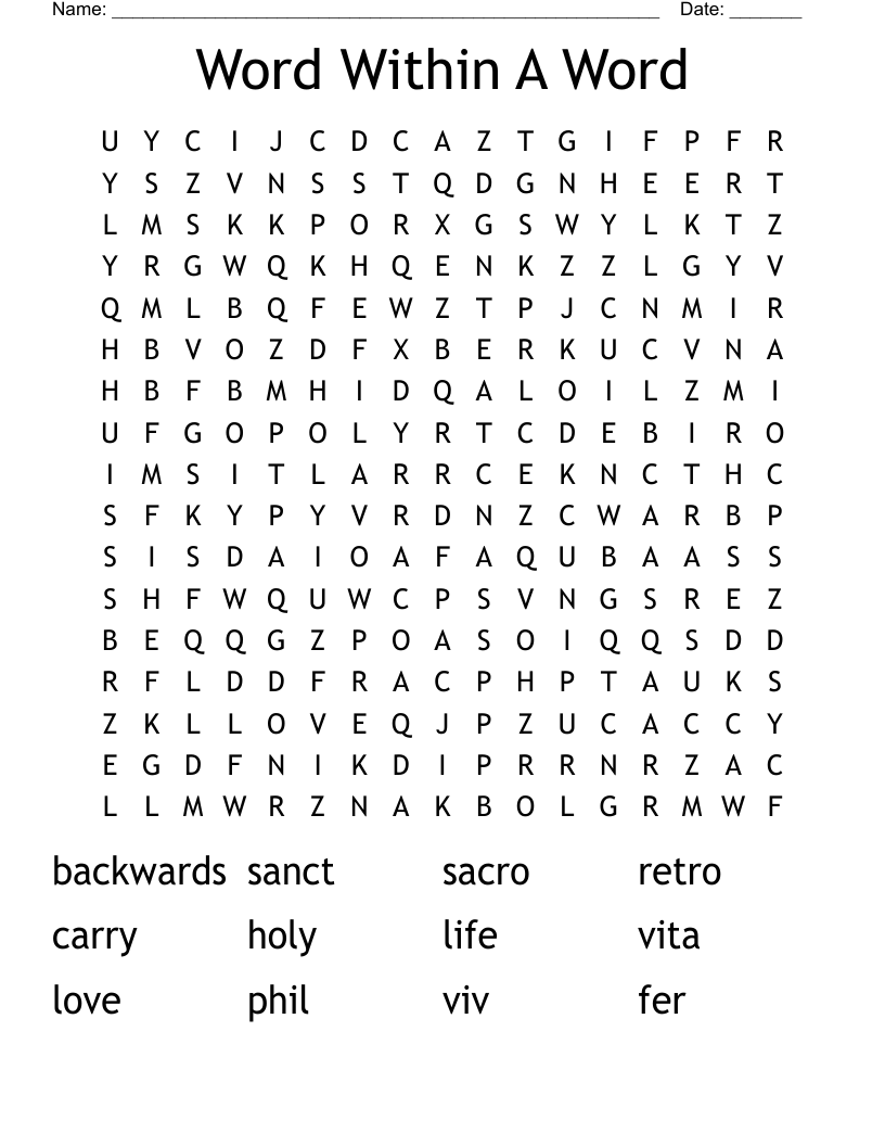Word Within A Word Word Search