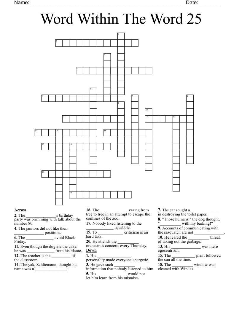 Word Within The Word 25 Crossword