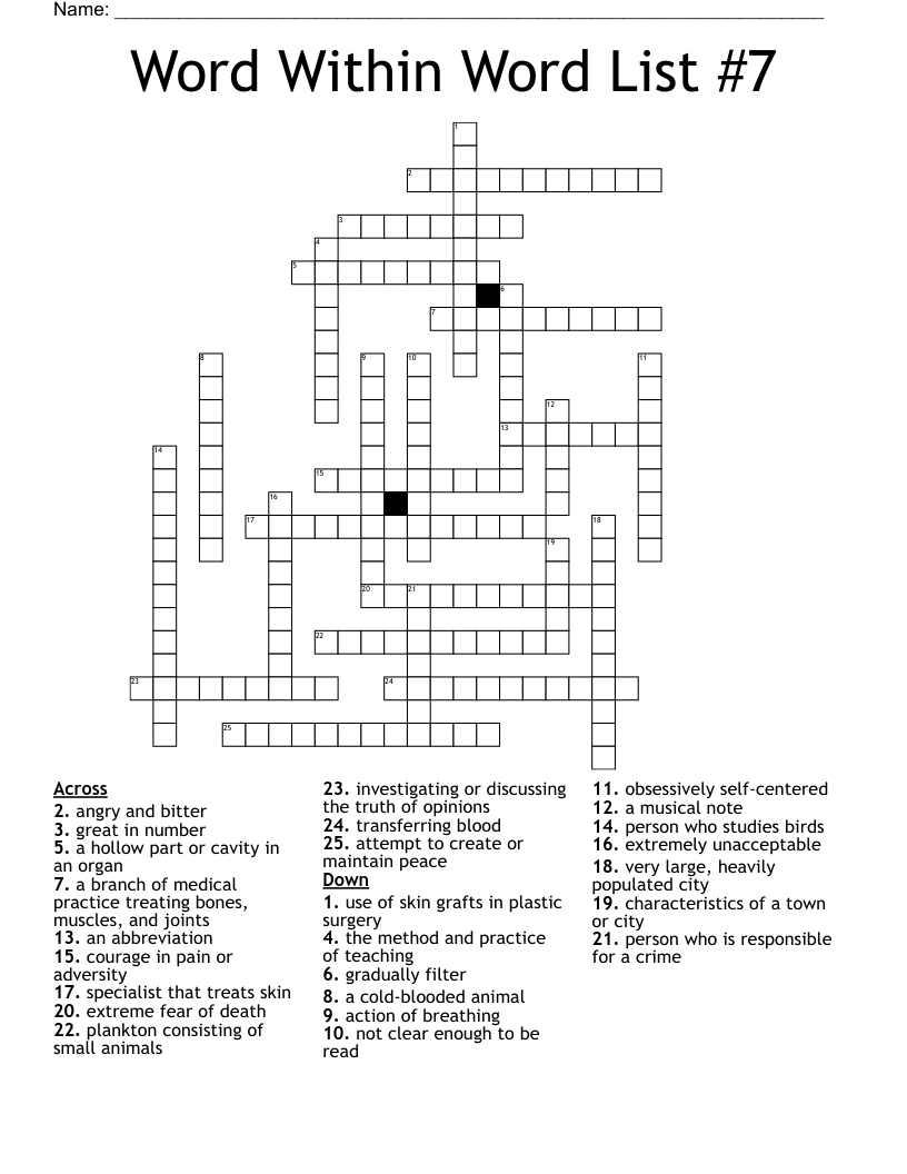 Word Within Word List #7 Crossword