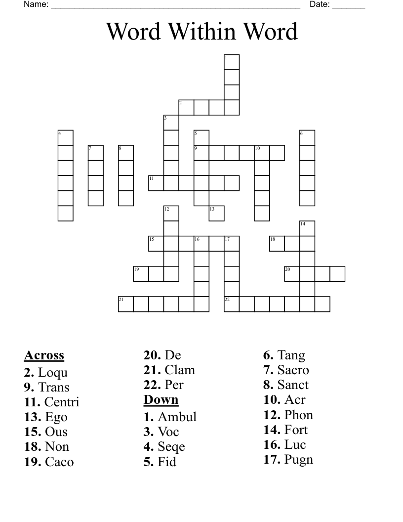 Word Within Word  Crossword