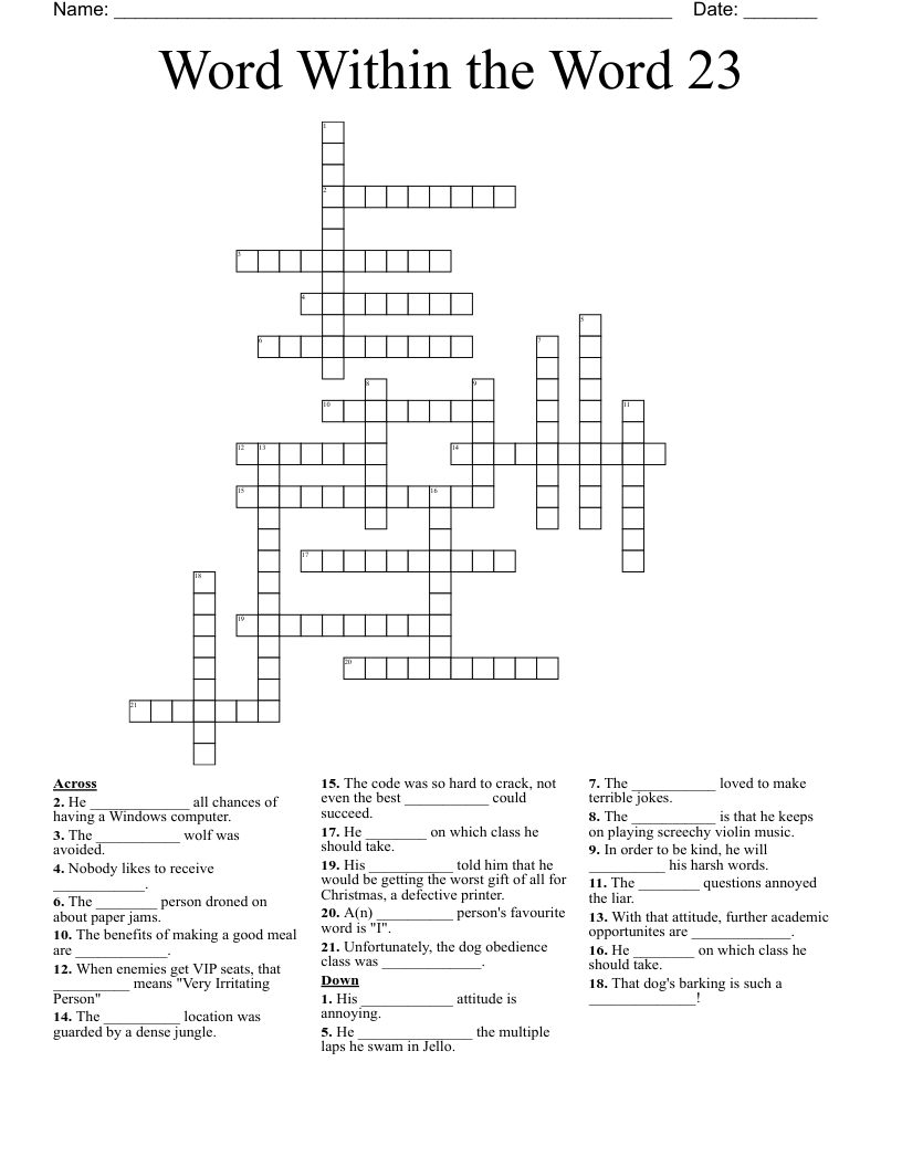 Word Within the Word 23 Crossword
