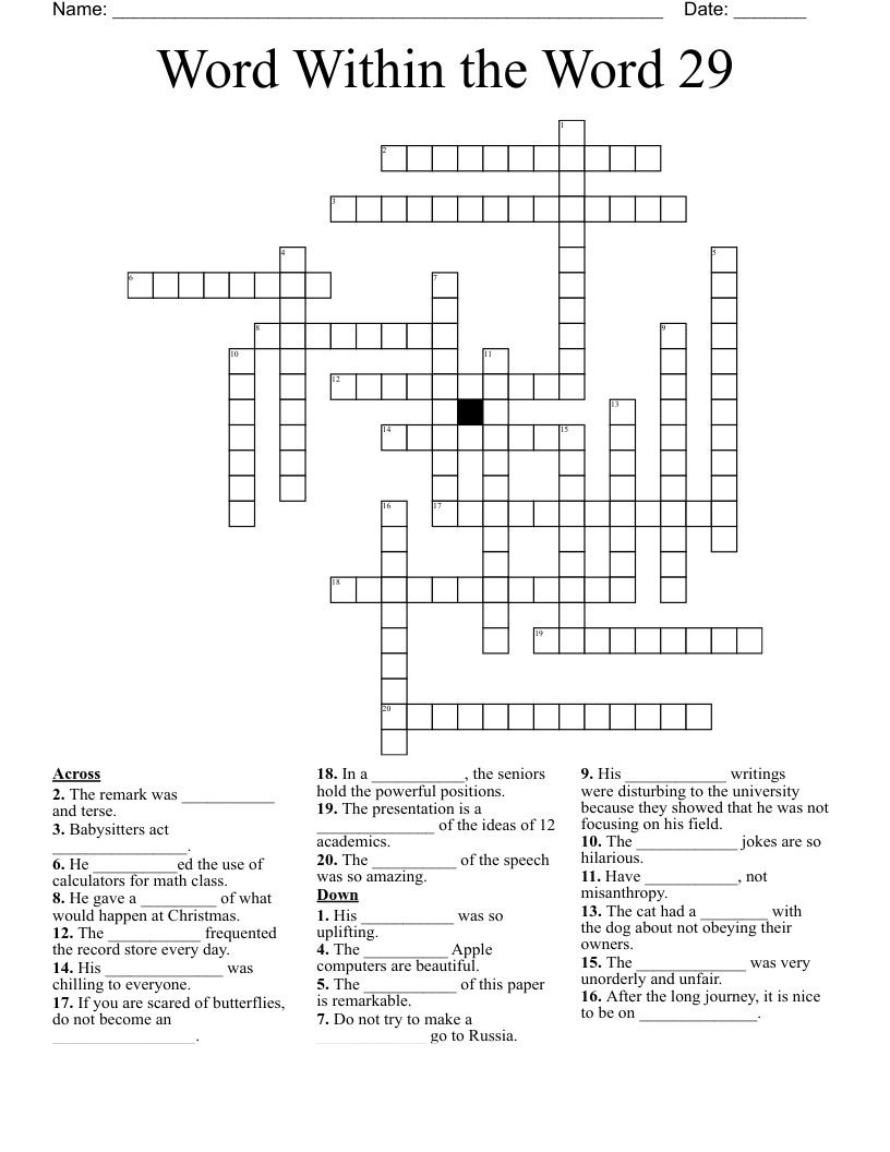 Word Within the Word 29 Crossword
