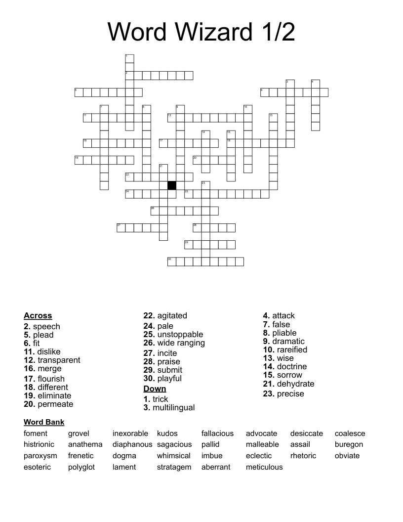 Word Wizard 1/2 Crossword
