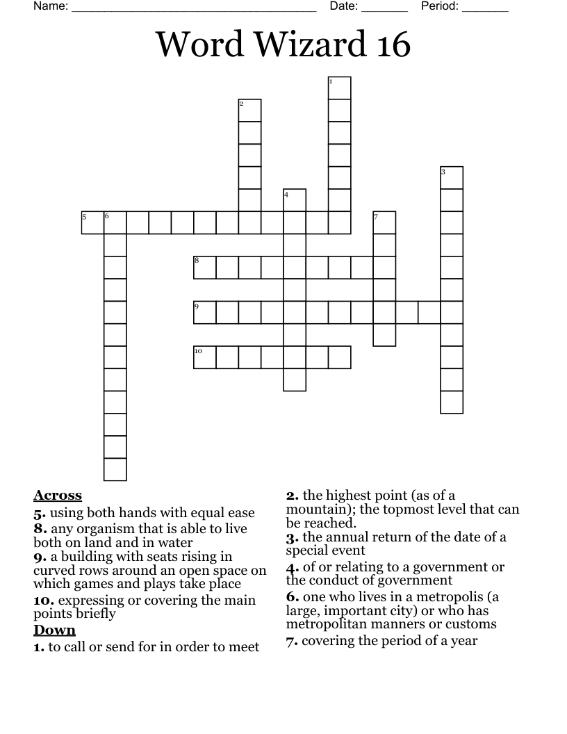 Word Wizard 16 Crossword
