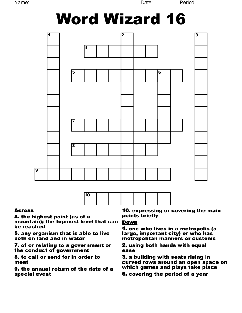 Word Wizard 16 Crossword
