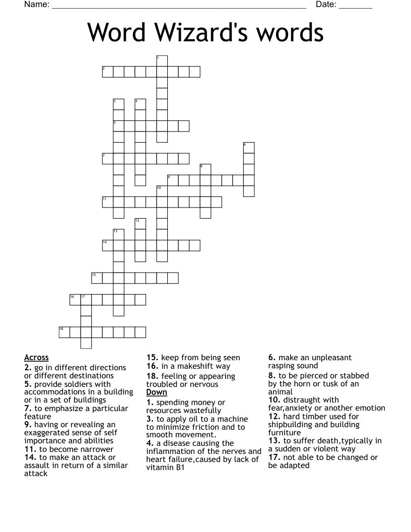 Word Wizard's words Crossword